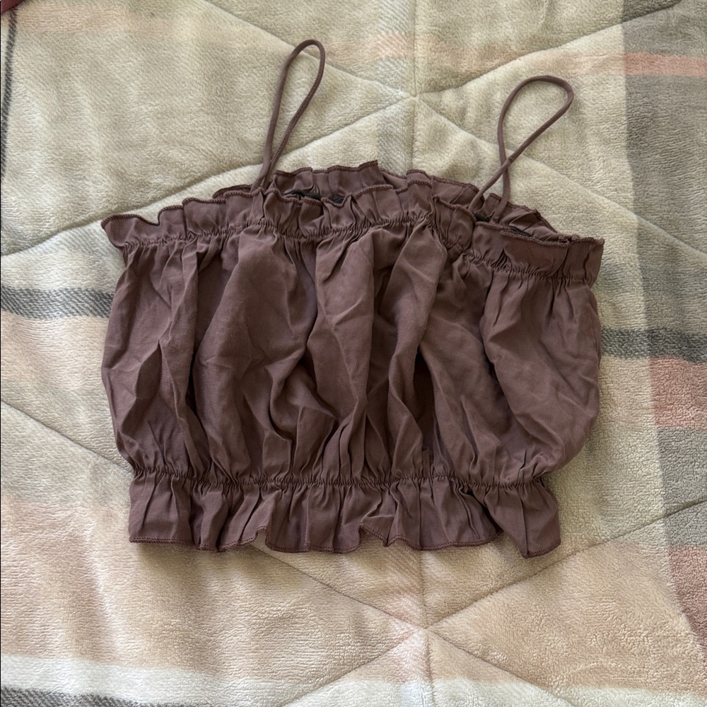 SHEIN Brown Ruffled Crop Top
